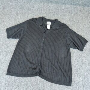 Bice Womens Knit Top Medium Black Rayon Blend Ribbed Vintage 90s Button Up Shirt